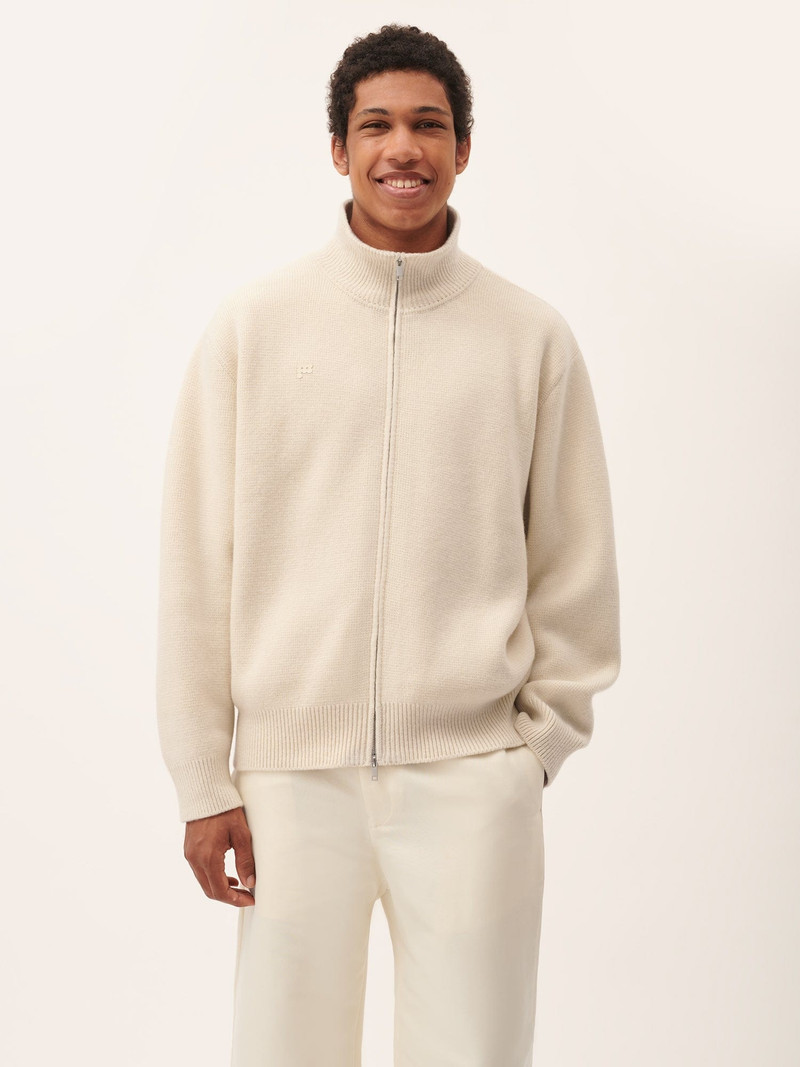PANGAIA Mens DNA Recycled Cashmere Zip Up Sweater - Ecru Ivory outlook