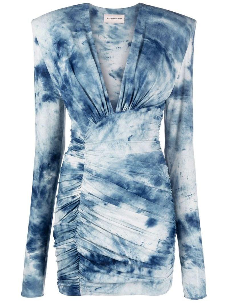 tie-dye print ruched mini dress - 1