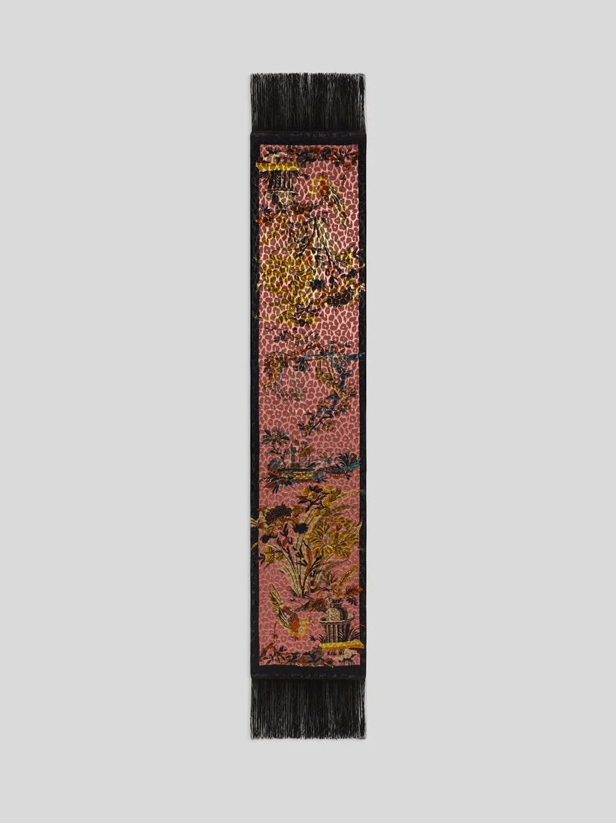 SILK-BLEND VELVET SCARF WITH LEOPARD MOTIF - 1