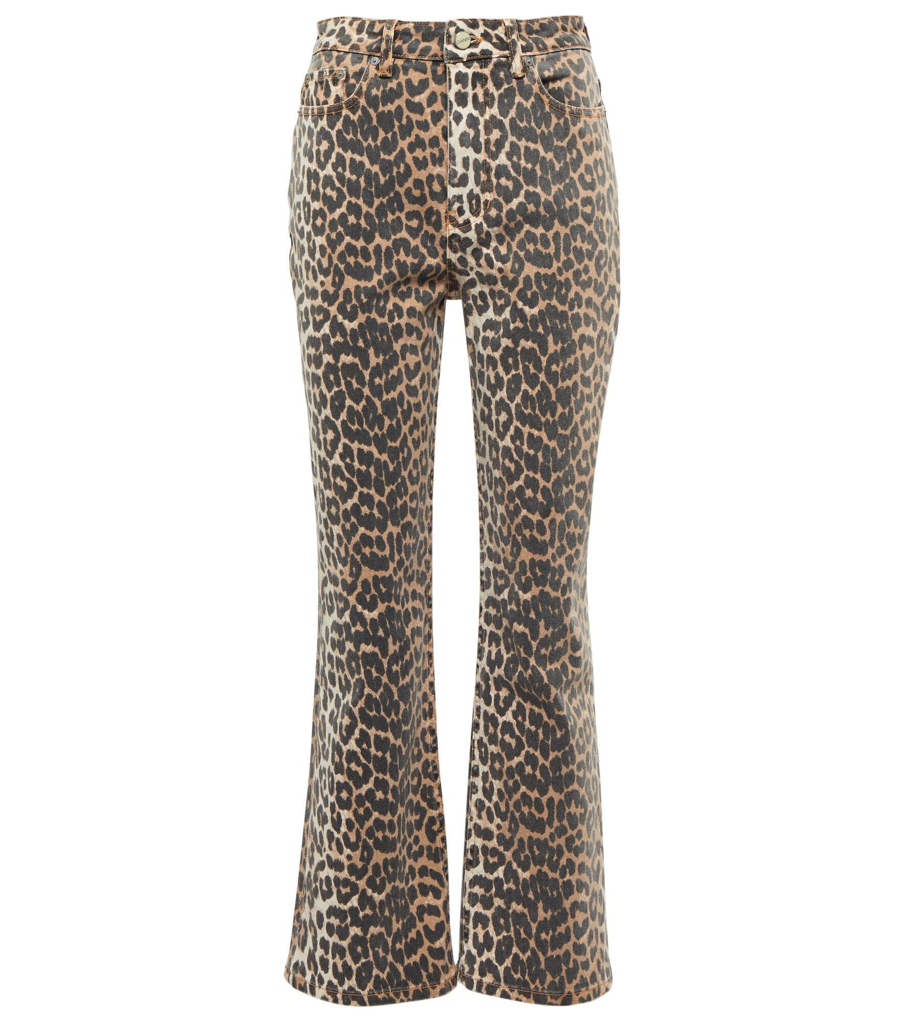 Leopard-print high-rise flared jeans - 1