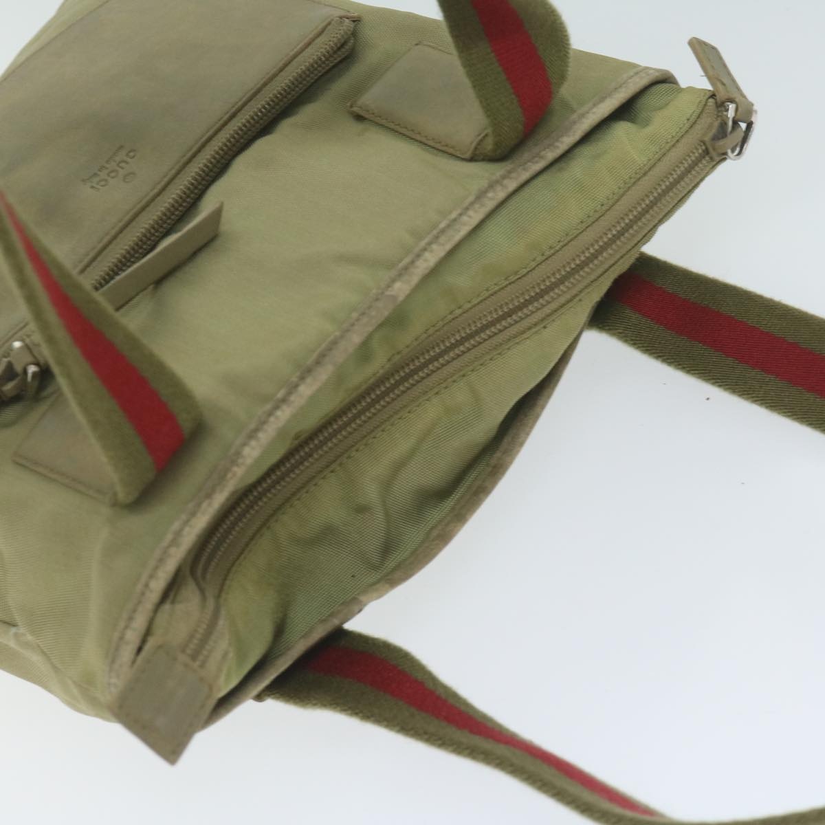 GUCCI Sherry Line Hand Bag Nylon Khaki Red 019 0402 019 0402 - 6
