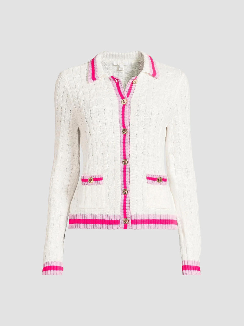 Women's Brockton Cotton Cable-Knit Polo Cardigan - Coconut Pink Bliss Tipping 1