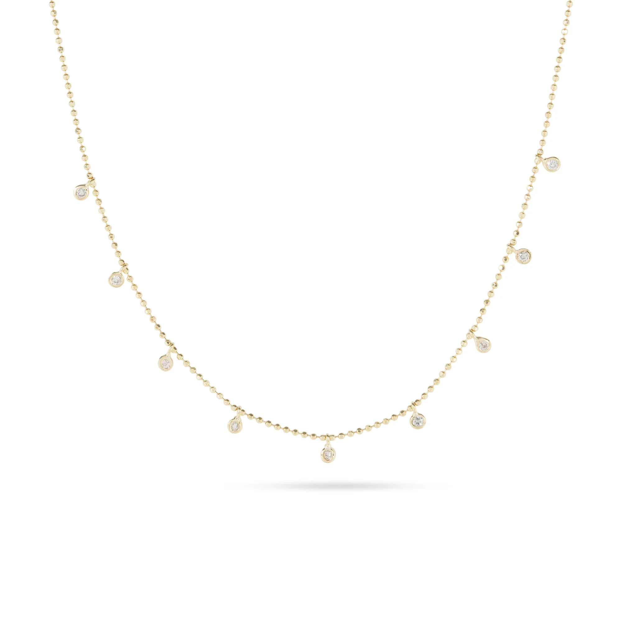 Teeny Dangling Diamond Bead Chain Necklace - 1