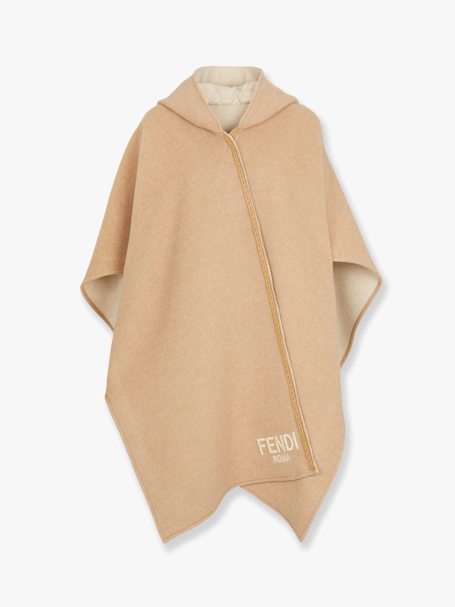 Wool And Cashmere Poncho With Leather Profiles - 1