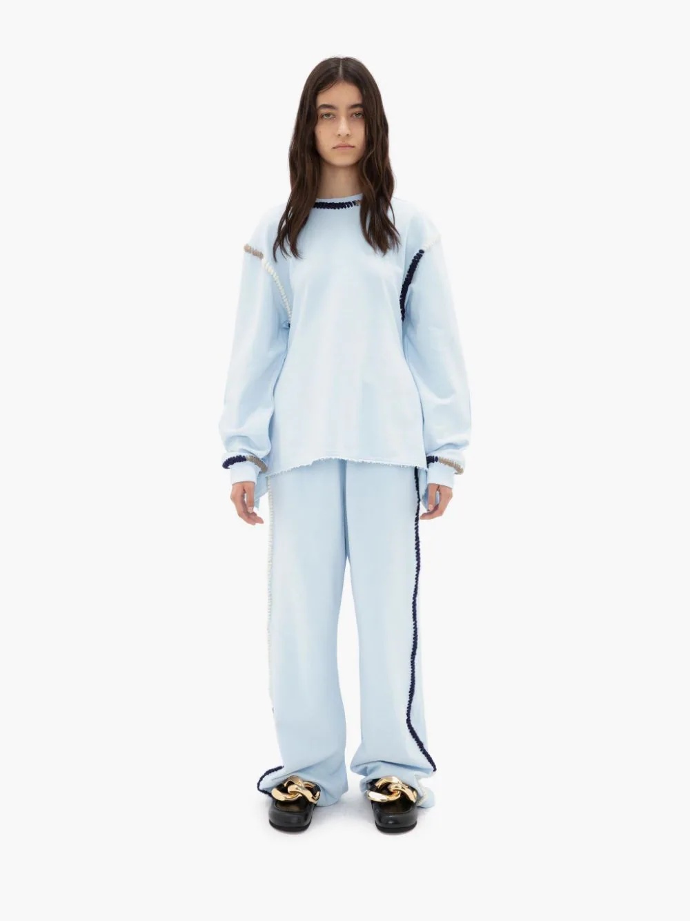 WIDE LEG CONTRAST STITCH TRACK PANT - 2