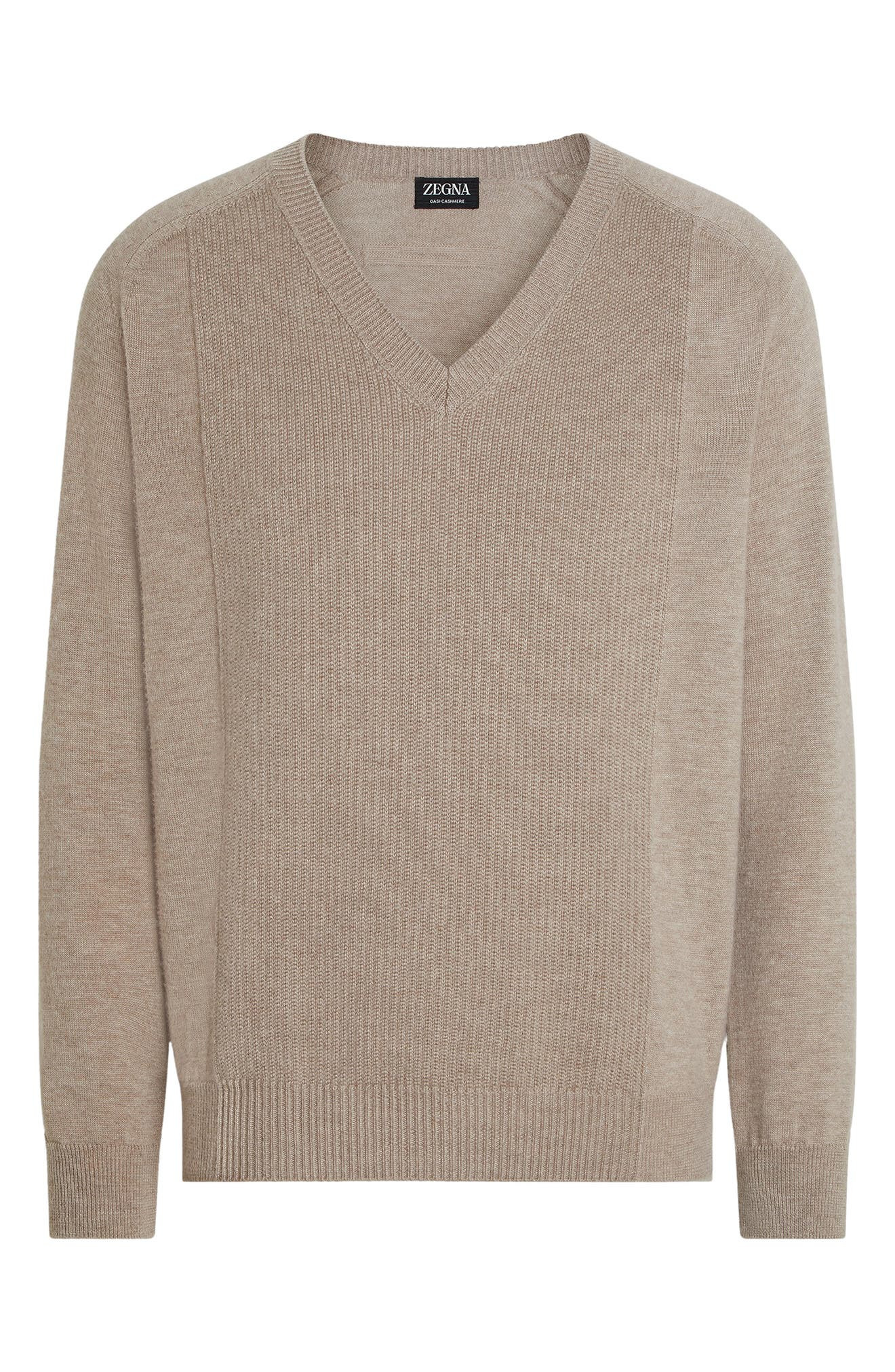 ZEGNA Oasi V-Neck Cashmere Sweater in Light Taupe at Nordstrom - 4
