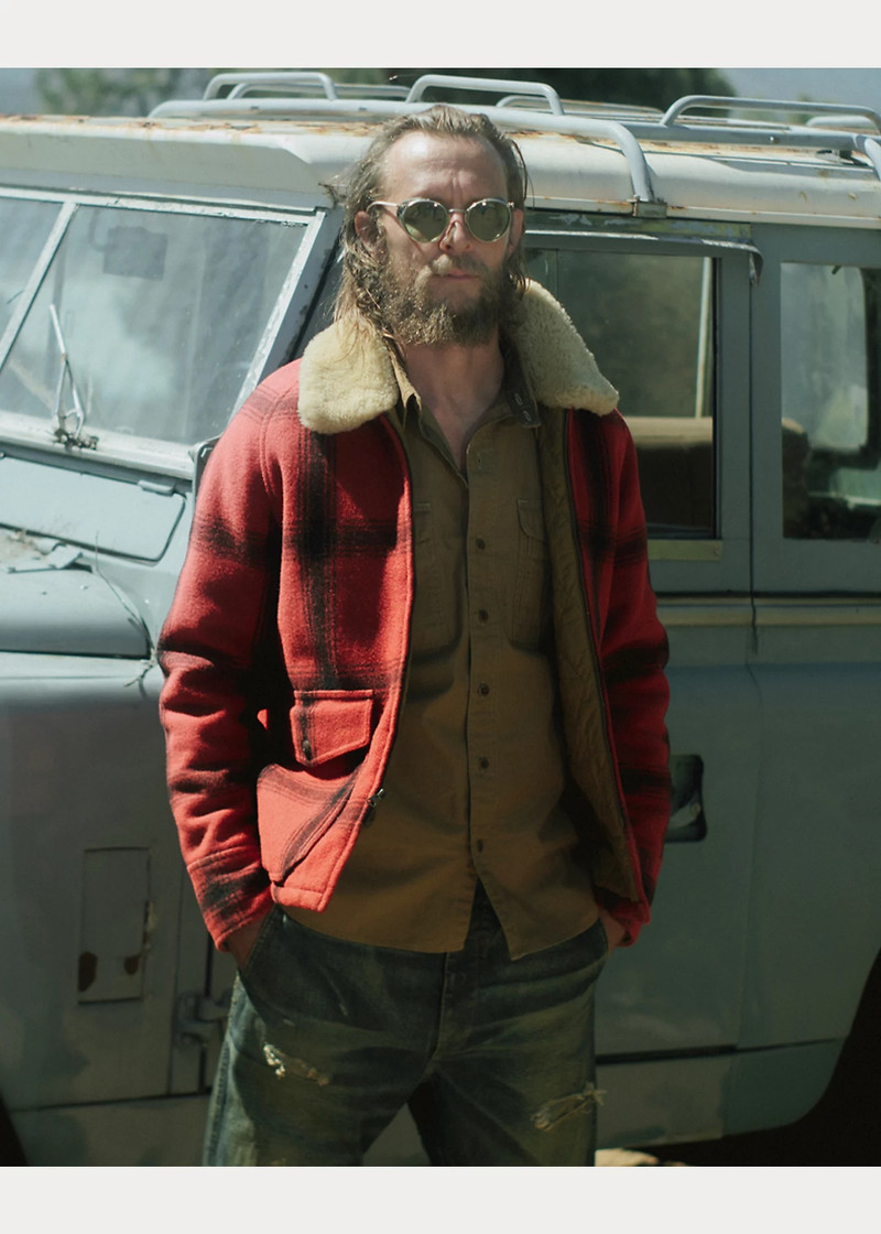 Shearling-Collar Plaid Wool Jacket 7