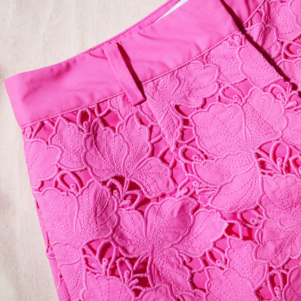 Pink Cotton Lace Shorts - 4