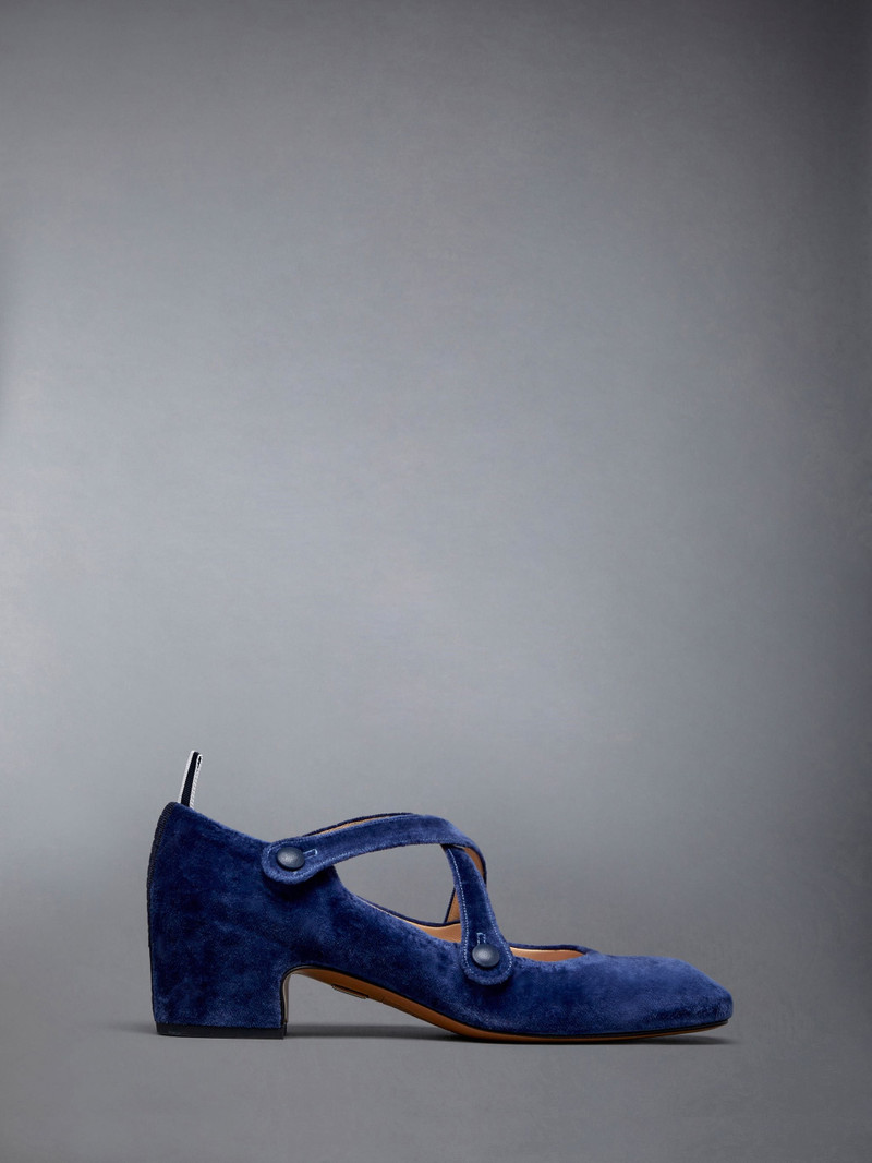 Velvet Criss Cross Button 40mm Block Heel Thom John 1