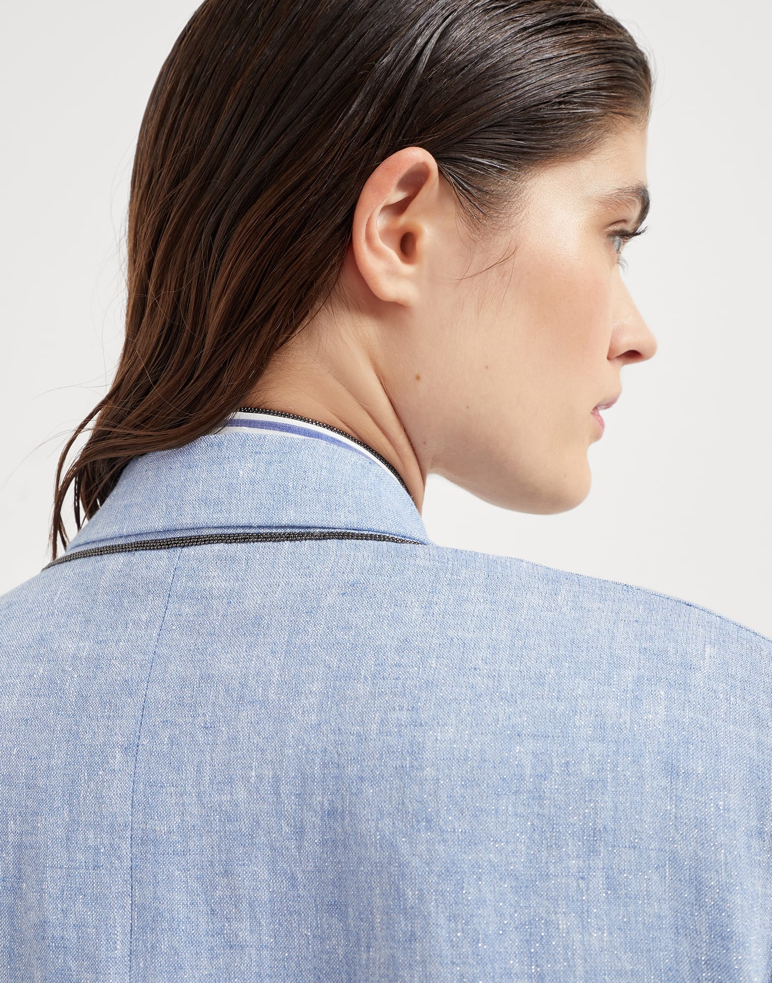 Linen sparkling canvas blazer with monili - 3