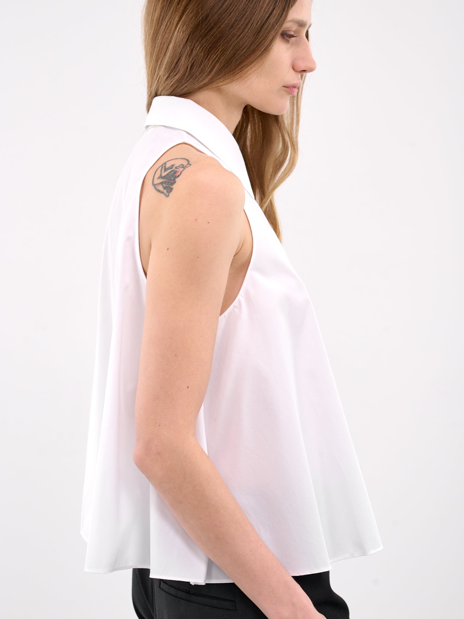 White Cotton Sleeveless Button-up Shirt - 5