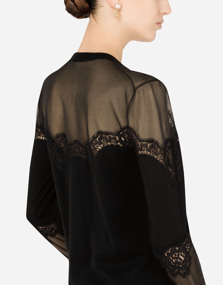 Cashmere, tulle and silk cardigan with lace - 5