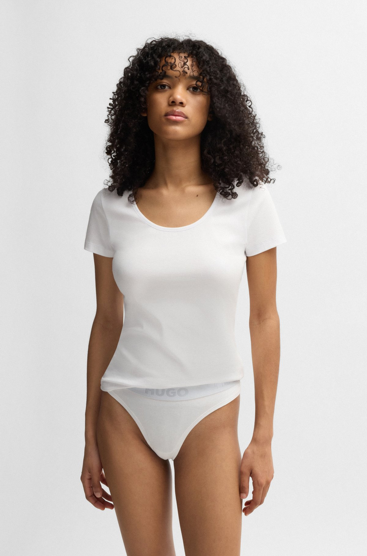 STRETCH-COTTON THONG WITH LOGO WAISTBAND - 2