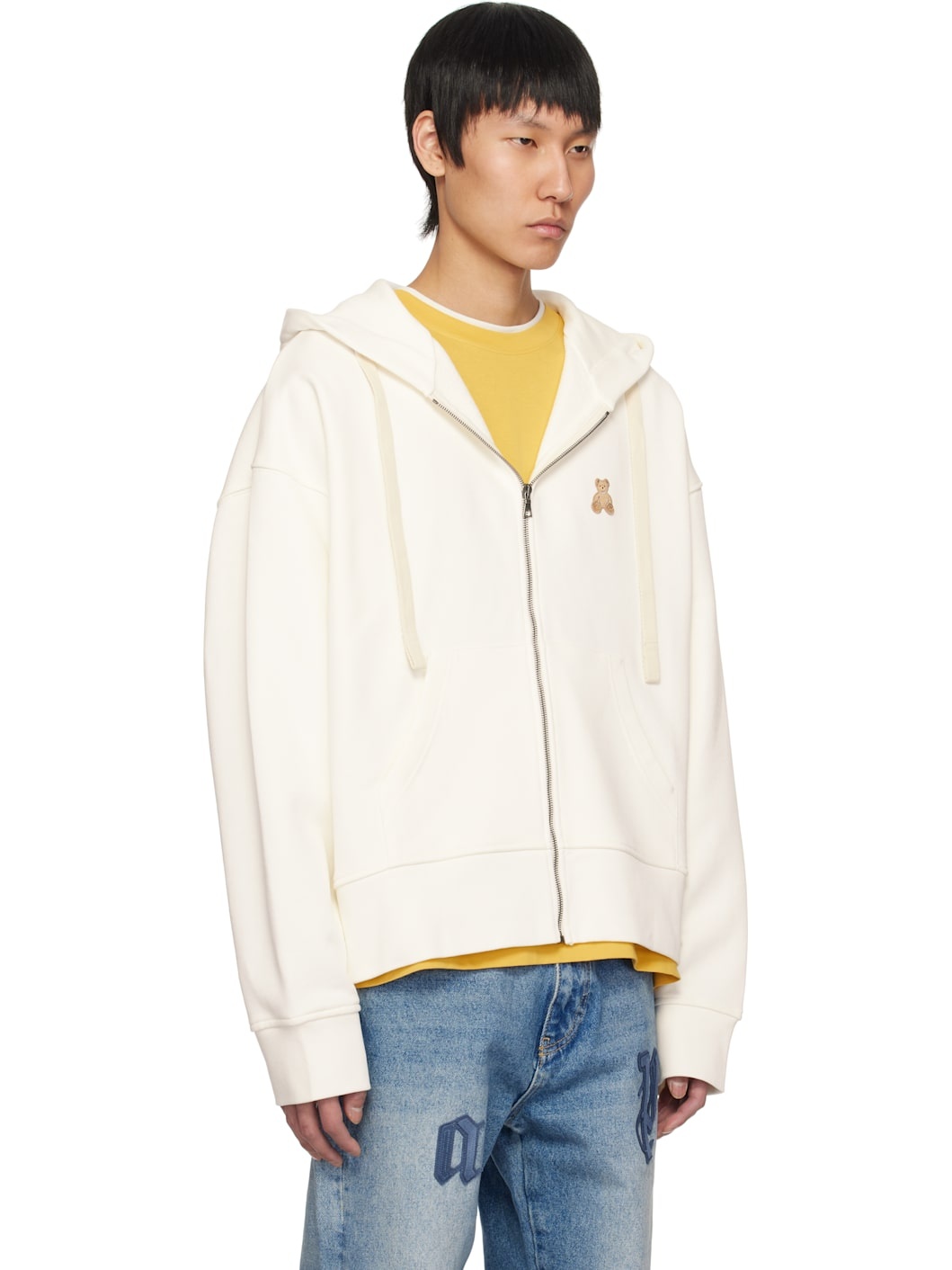 White 'Bear in Mind' Zipped Hoodie - 2