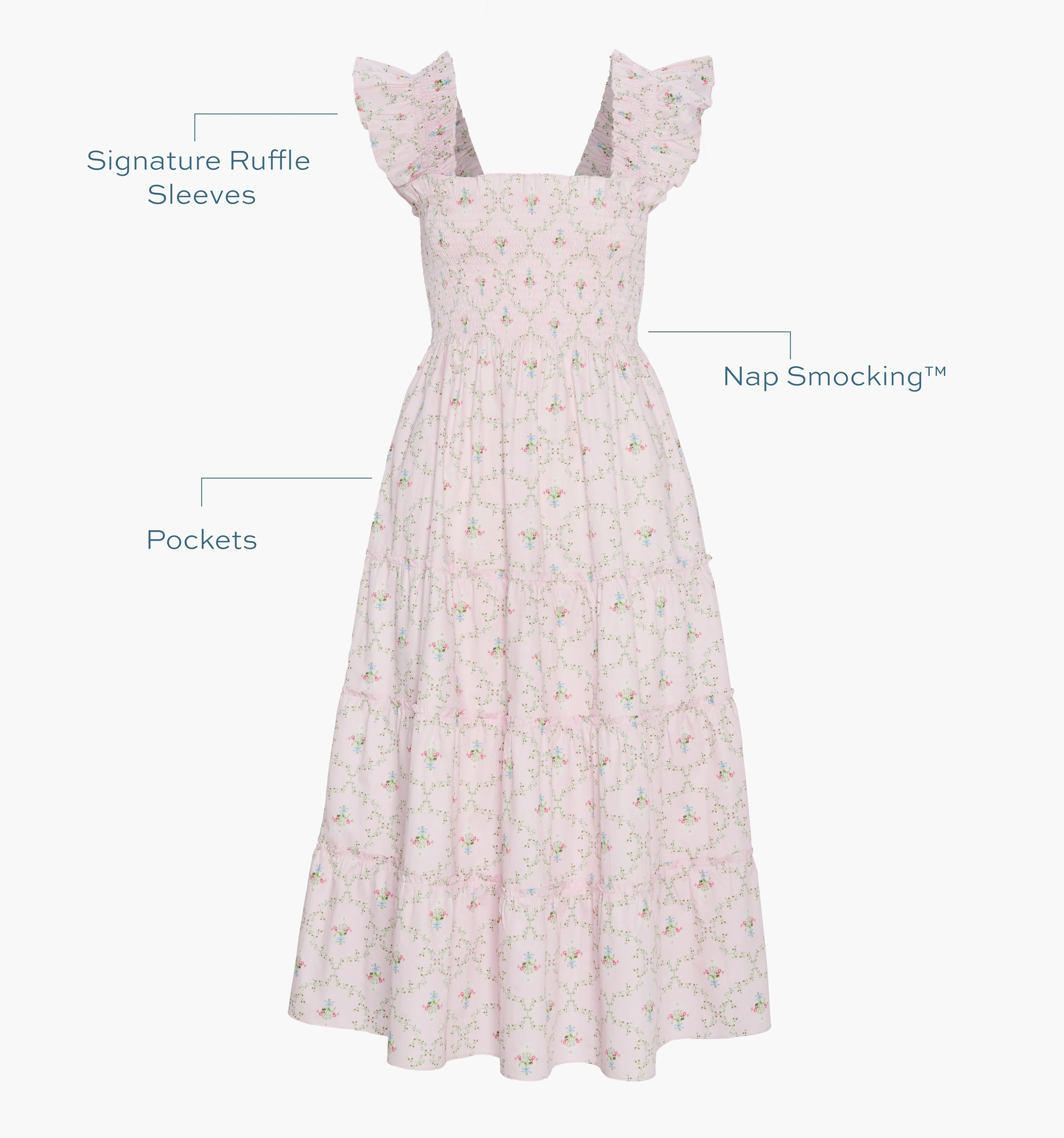 The Ellie Nap Dress - Light Pink Trellis - 1