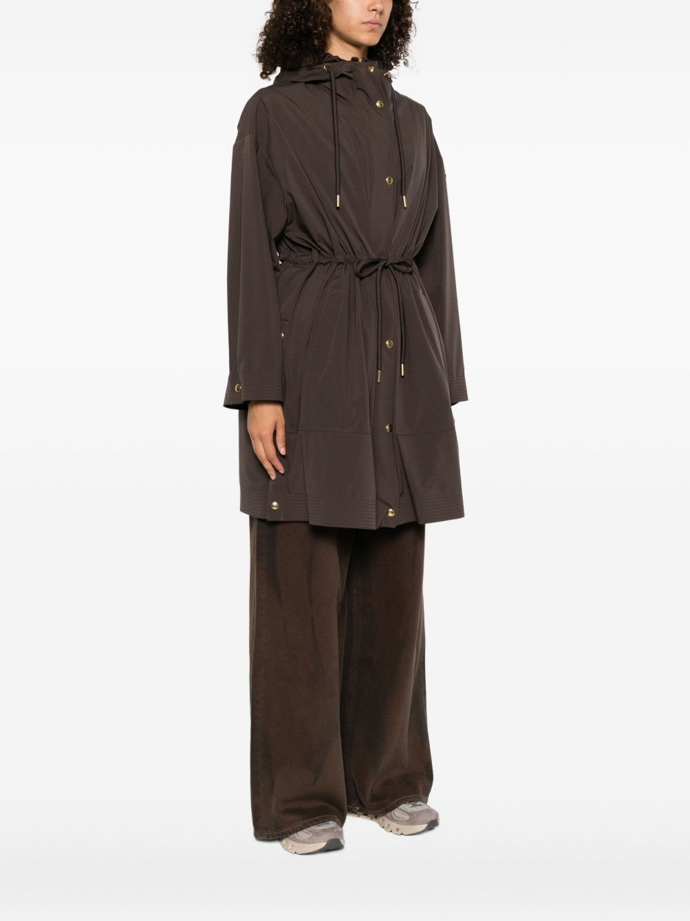 drawstring-waist hooded coat - 3