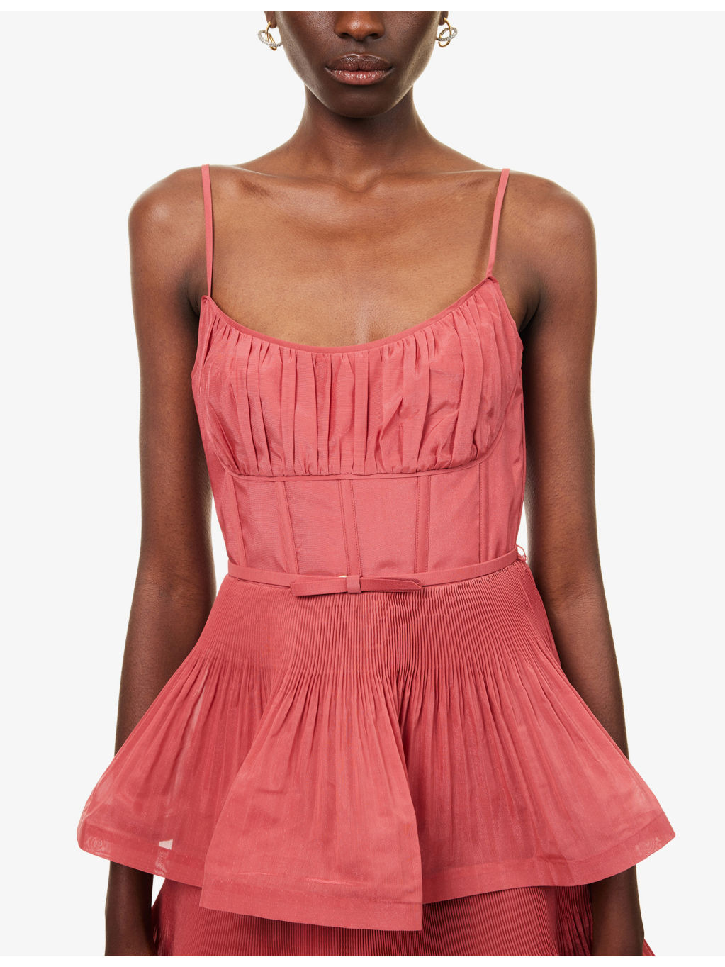 Pleated Tiered Woven Midi Dress - 5