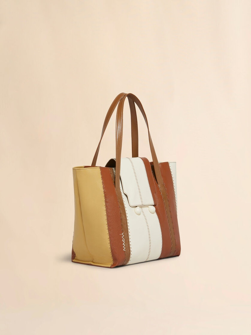 CREAM, BROWN, AND BEIGE LEATHER TRUNKAROO MEDIUM BAG 5
