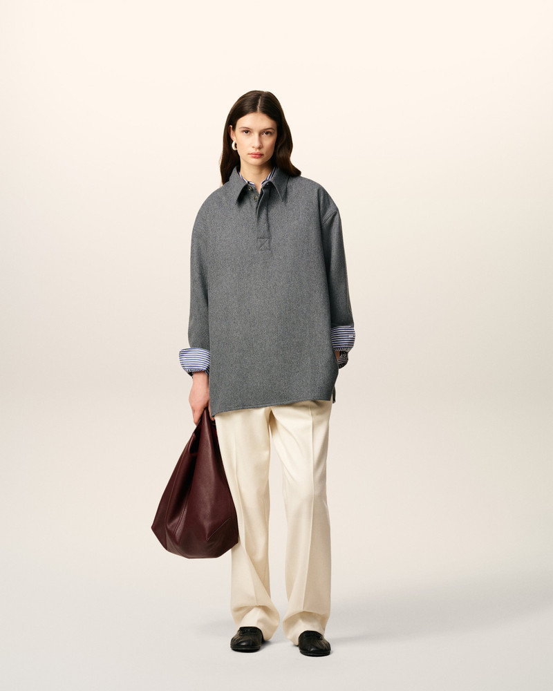 AMI Paris GREY WOOL  LONG  SLEEVES POLO SHIRT outlook