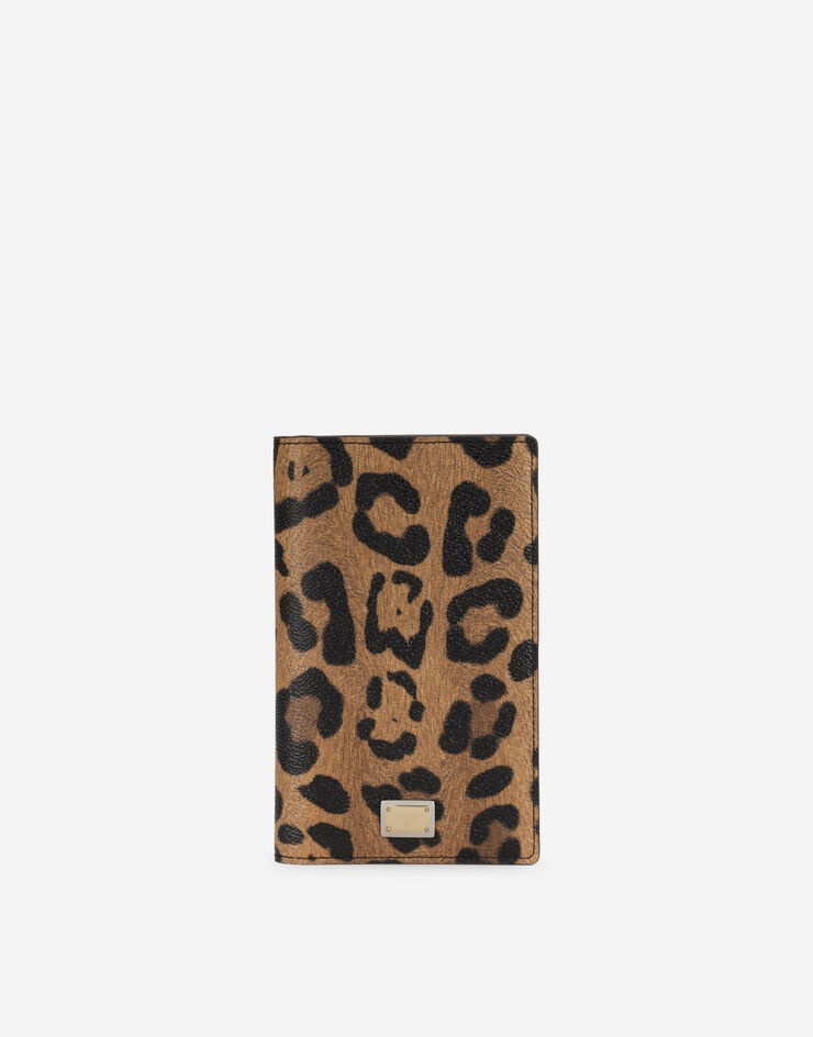 Leopard-print Crespo passport holder with branded plate - 1