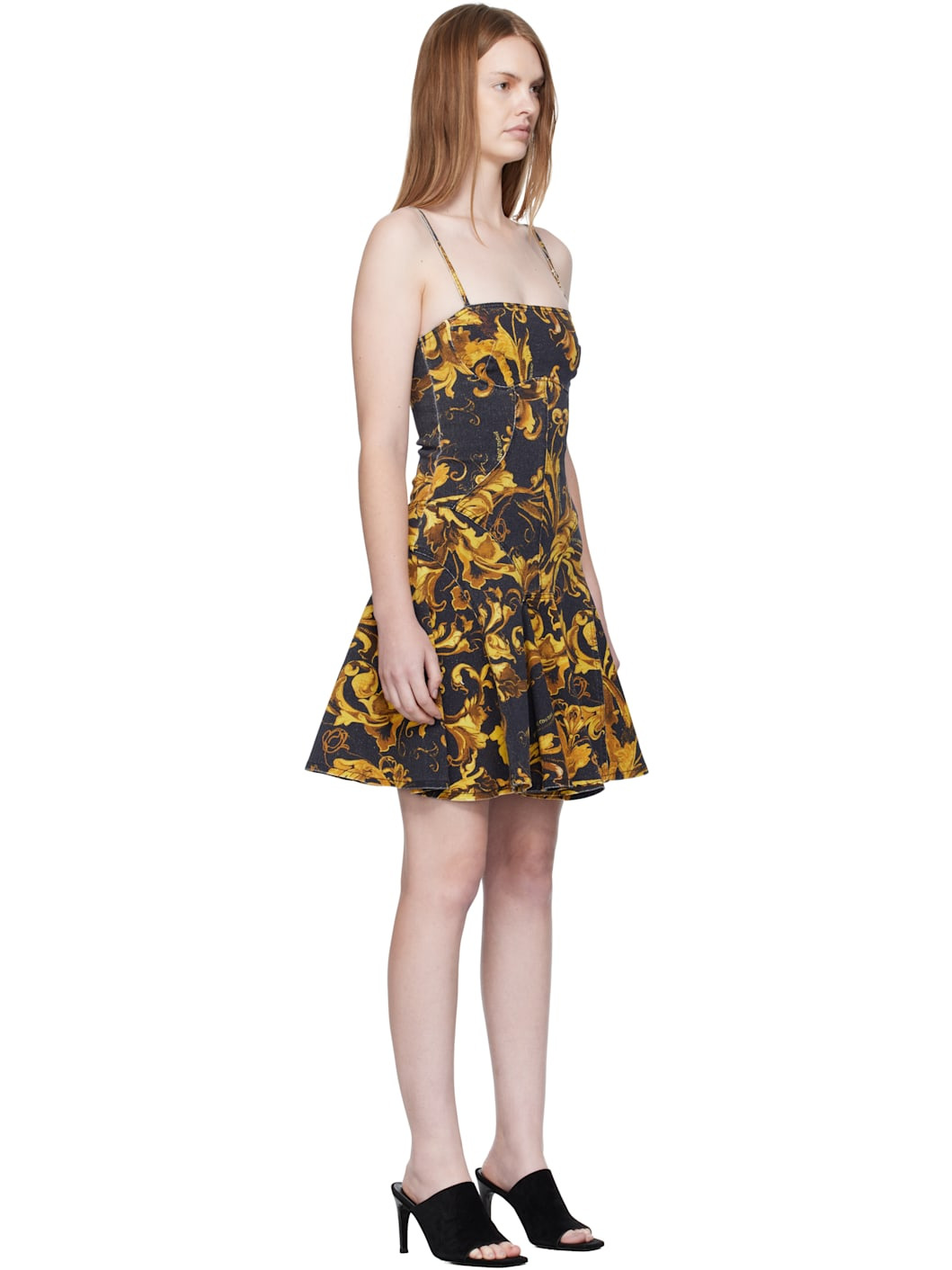 Black & Yellow Porcelain Barocco Minidress - 2