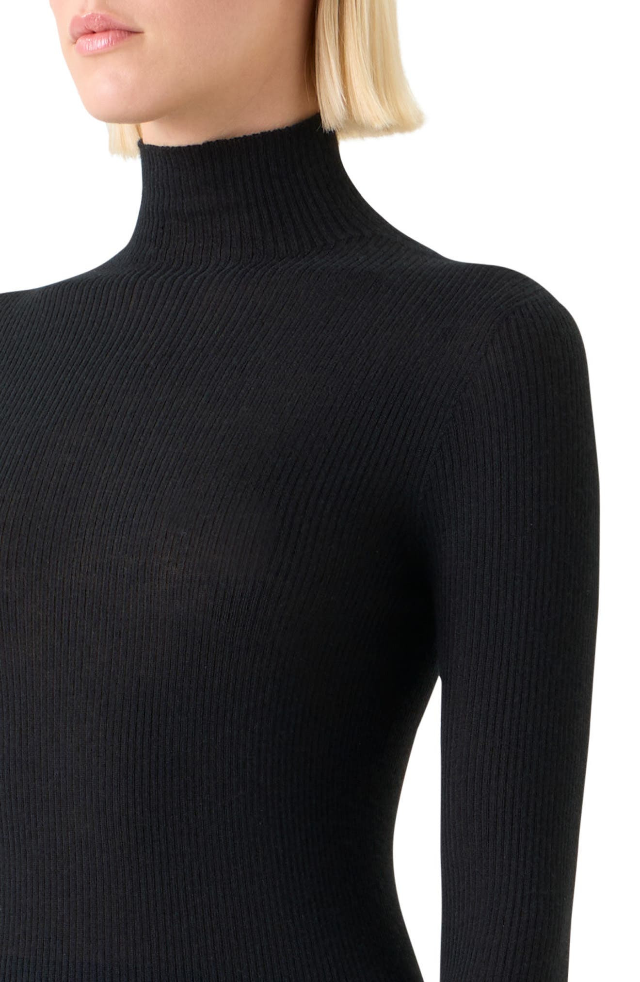 Akris Cashmere & Silk Rib Funnel Neck Sweater in Black at Nordstrom - 4