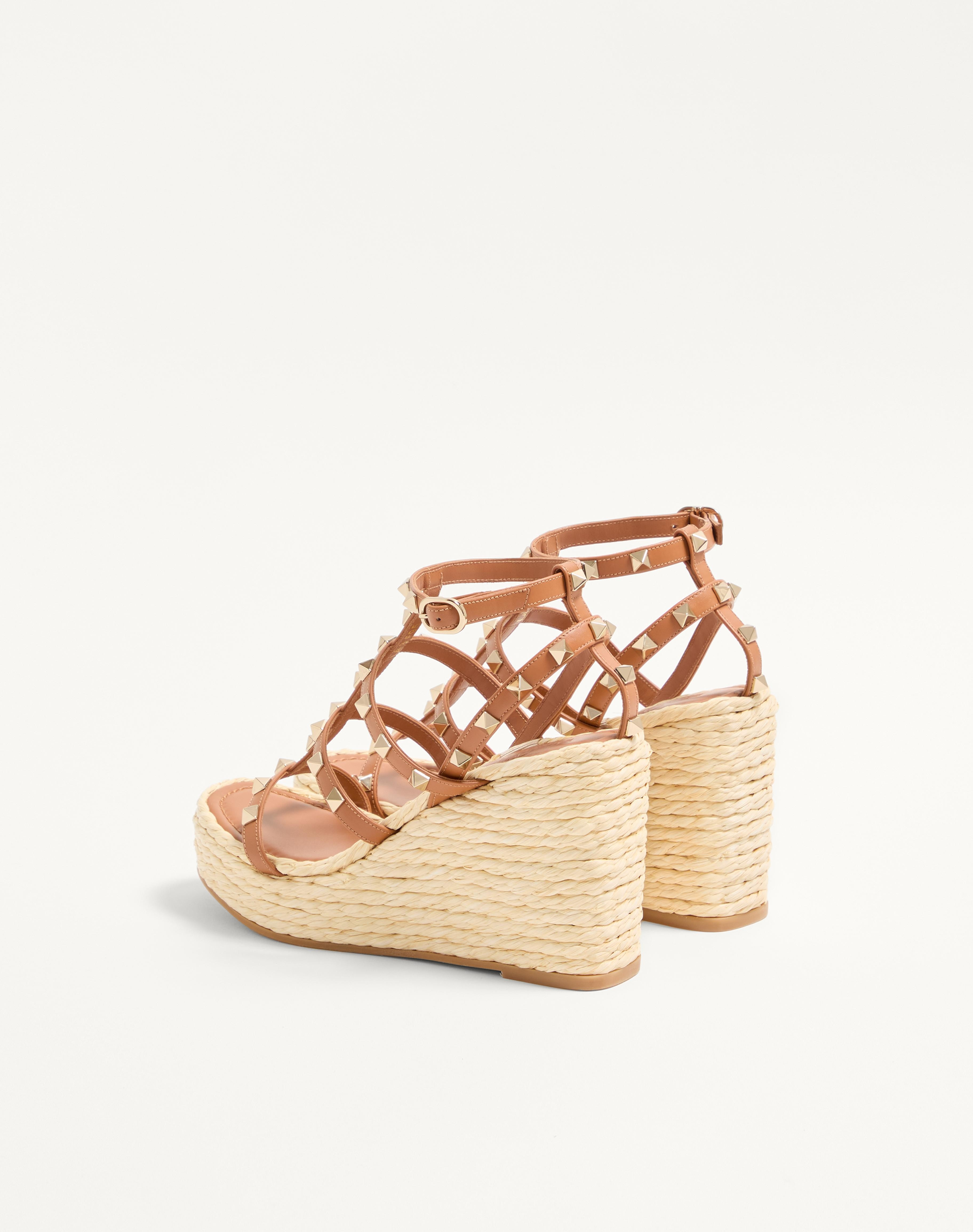 ROCKSTUD WEDGE SANDAL WITH CALFSKIN STRAPS 95MM - 5