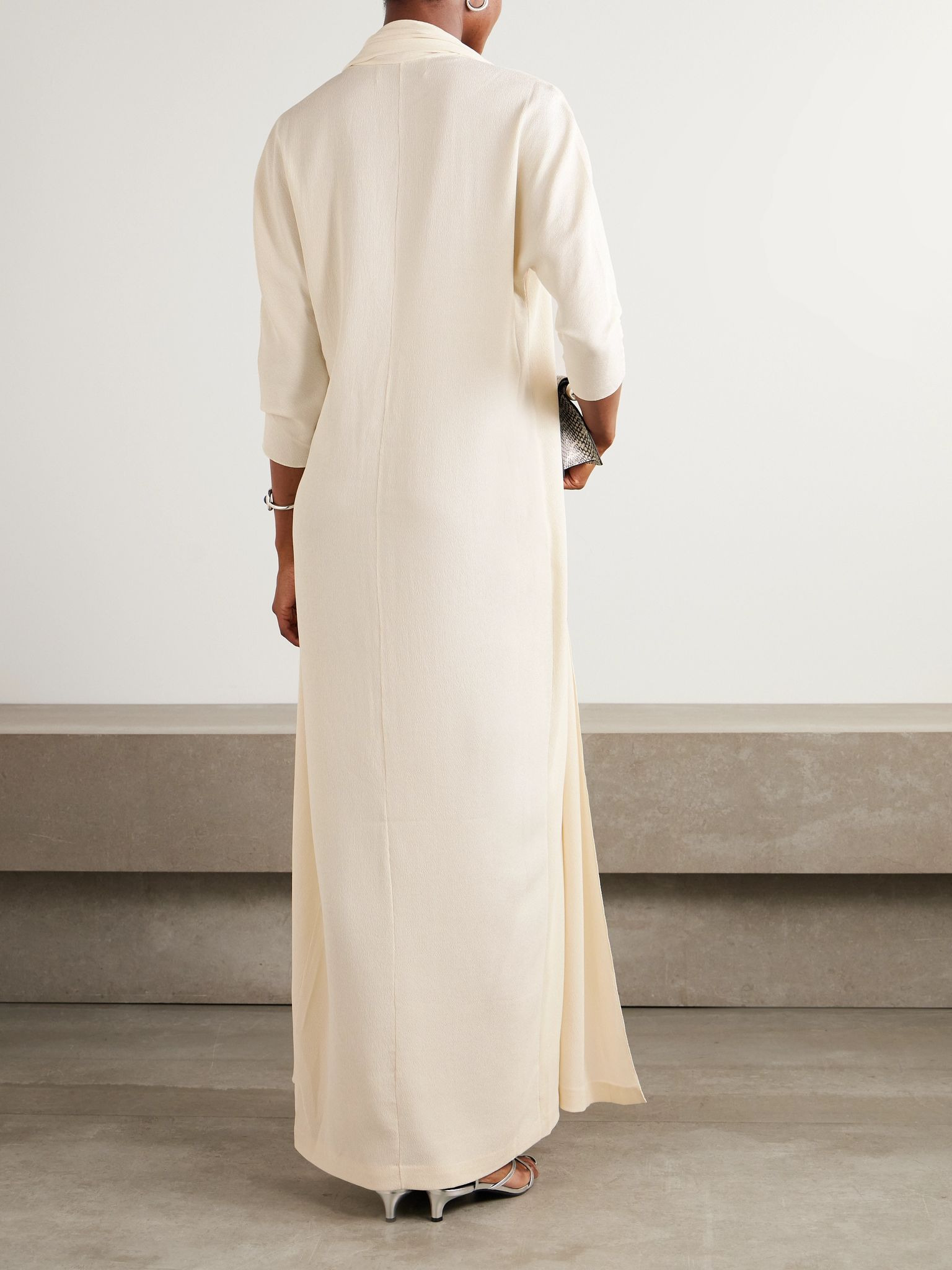 Niza cape-effect stretch-silk crepon maxi dress Ivory - 3