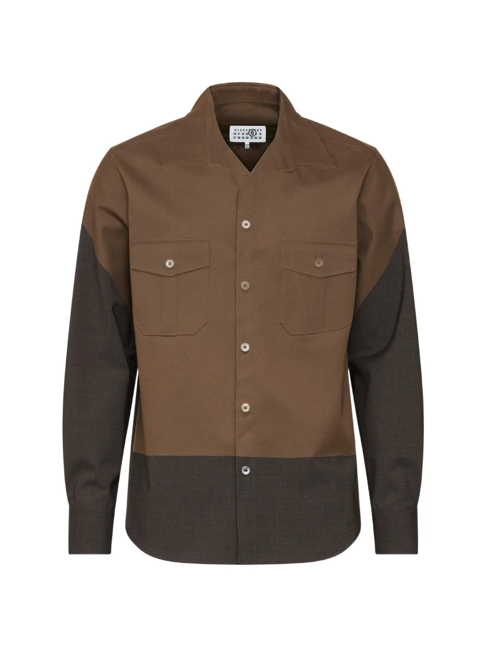 two-tone button-down patch-pocket shirt - 1