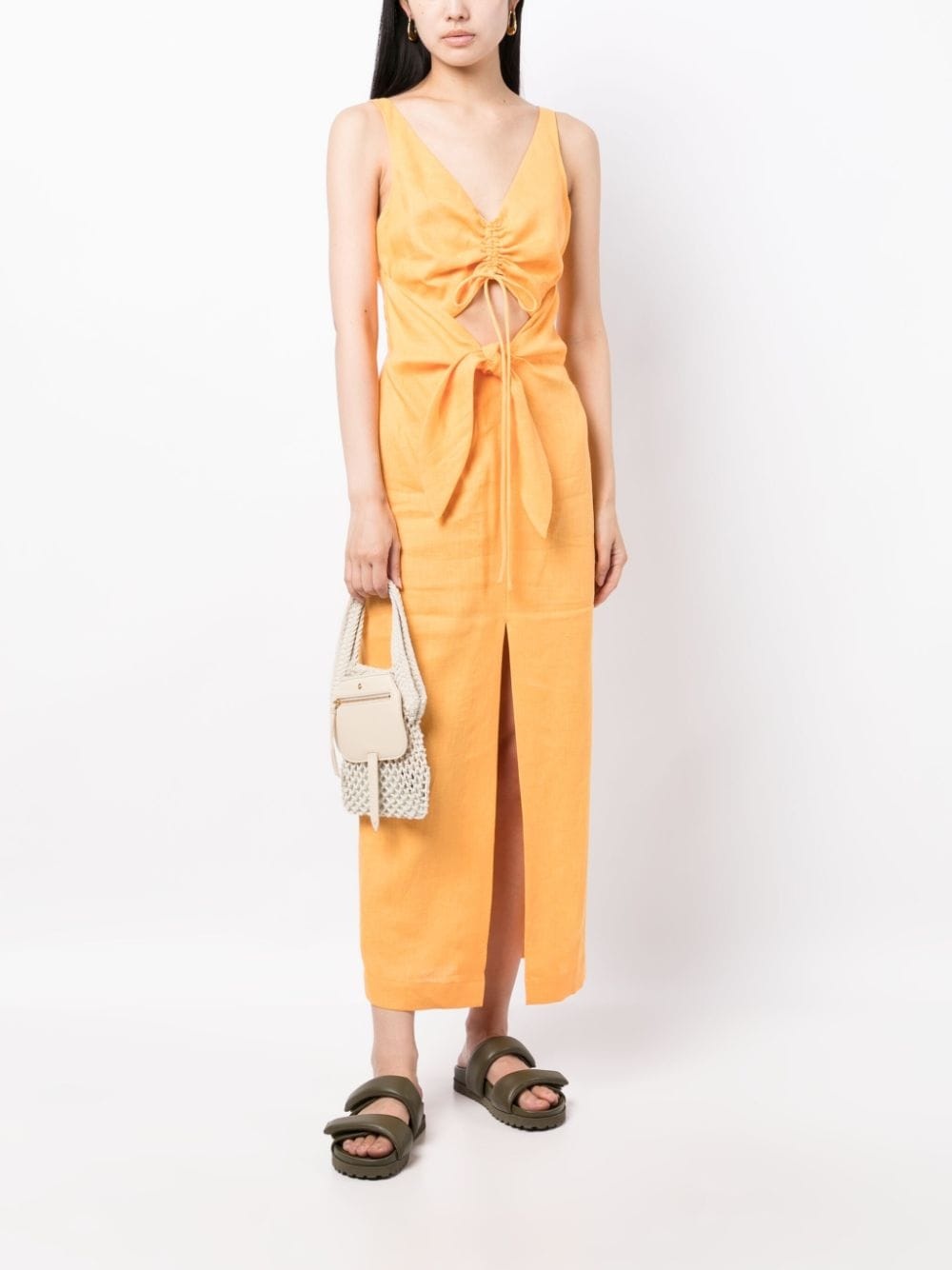 draped linen midi dress - 2