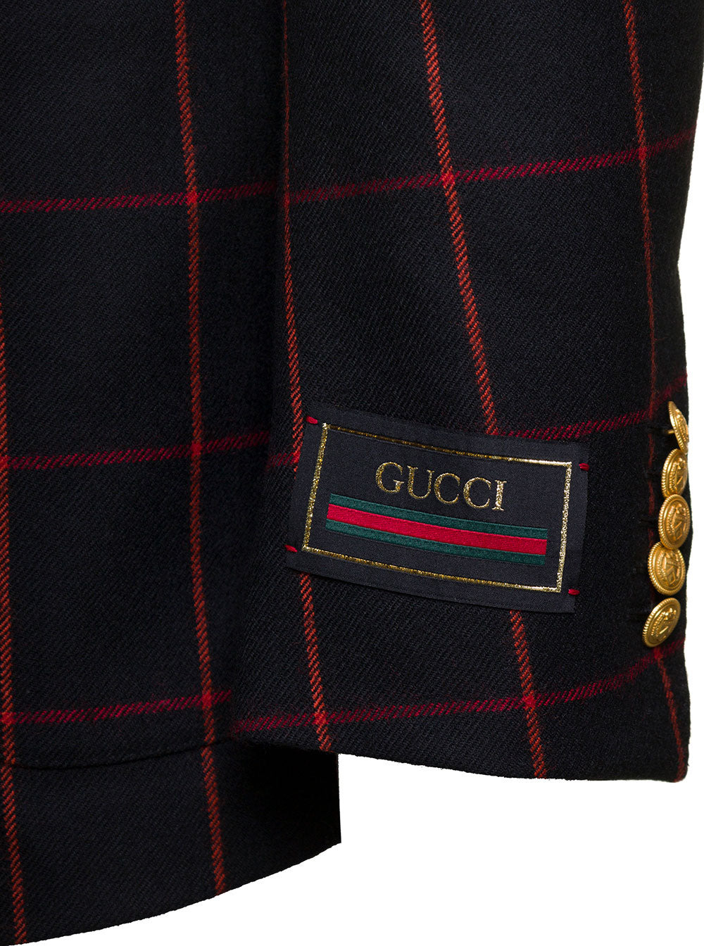 Gucci Men Black Double-Breasted Jacket With Check Motif In Wool Man - 3