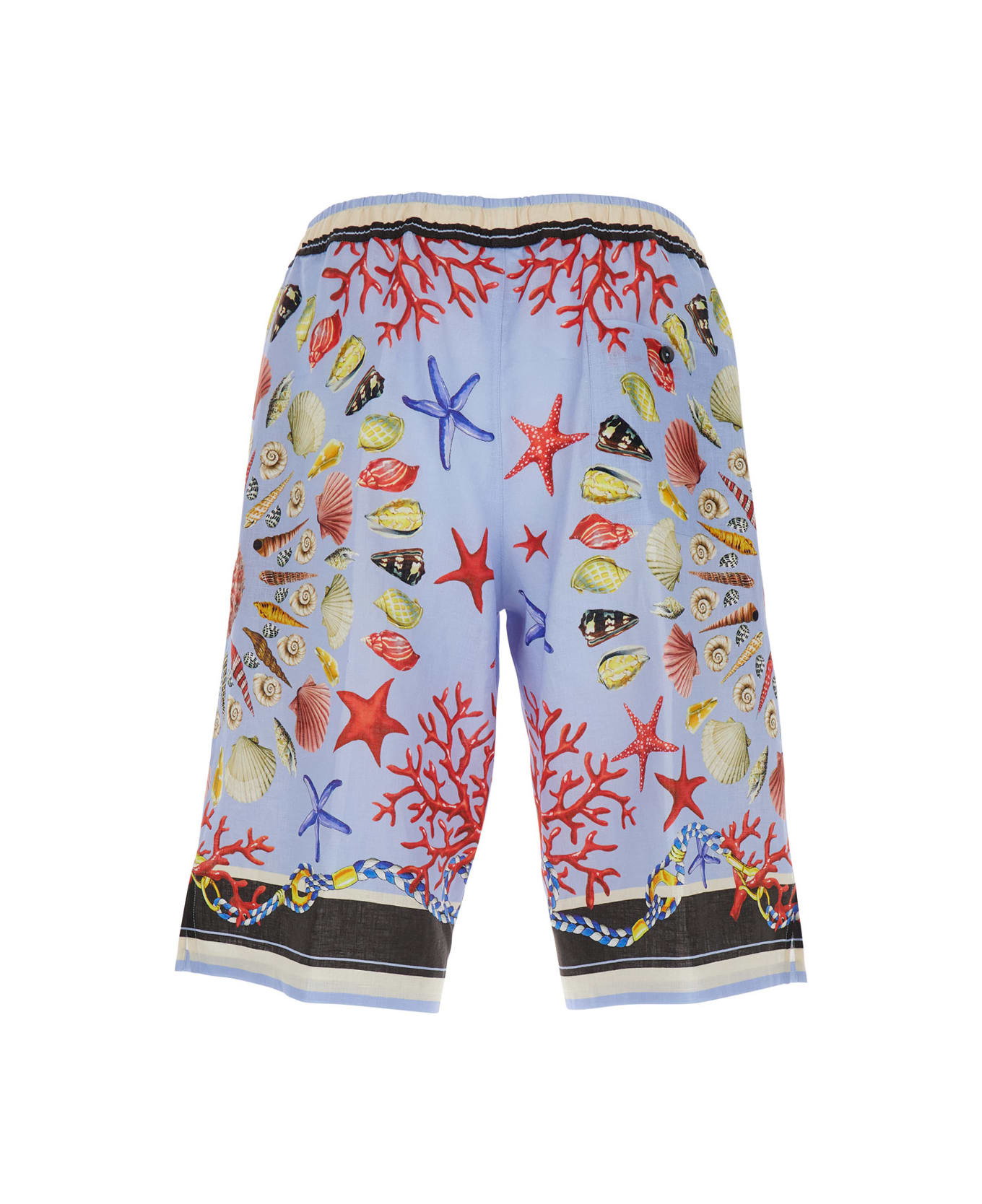 Multicolor Shorts With Elastic Drawstring And All-over Print In Linen Man - 2