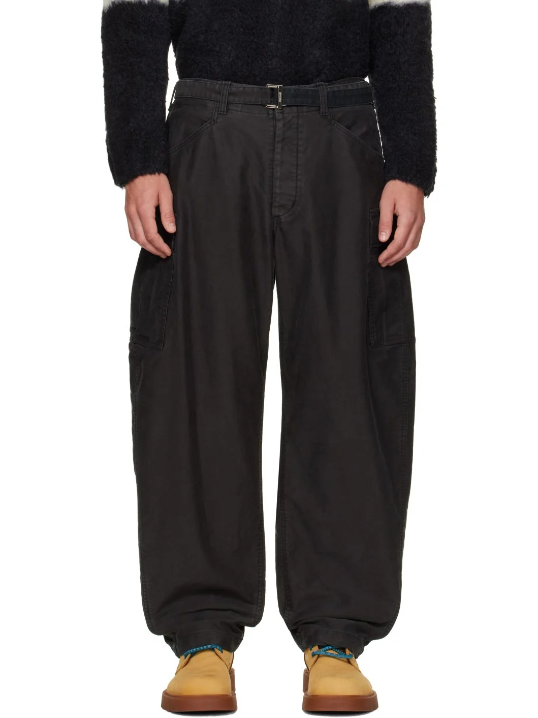 Black Sueded Cotton Cargo Pants - 1