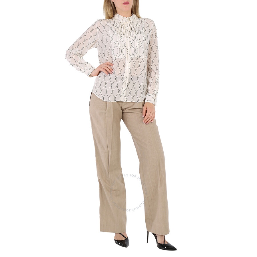 Burberry Net Print Crystal Detail Tie-neck Silk Shirt - 6