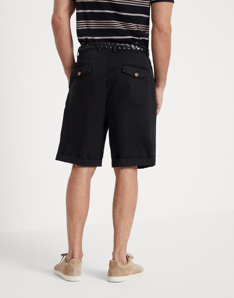 Brunello Cucinelli Garment-dyed Bermuda shorts in twisted cotton gabardine with box pleats outlook