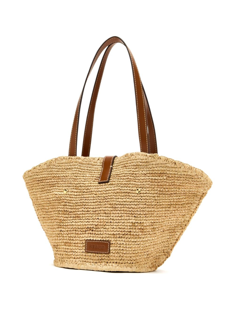 leather-trimmed raffia tote bag - 2