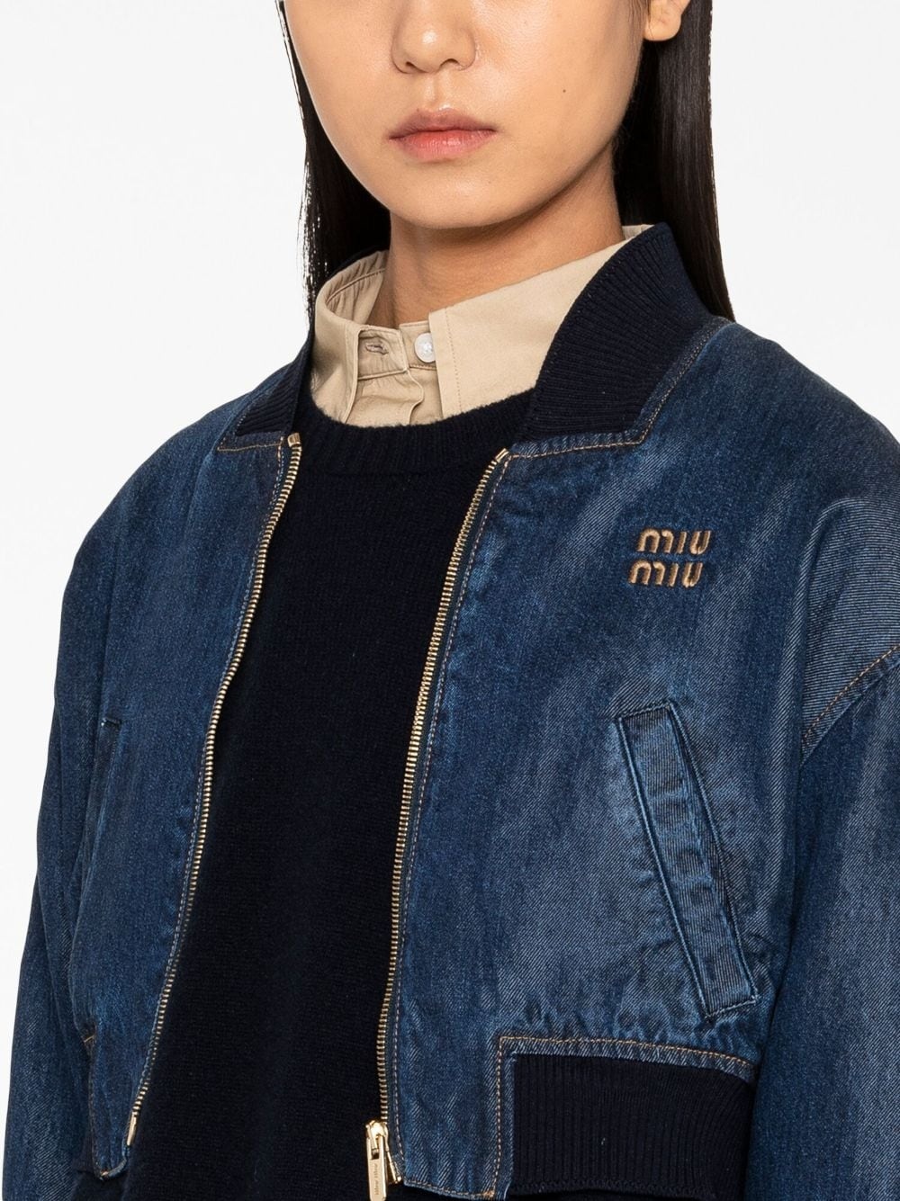 embroidered-logo denim blouson jacket - 5