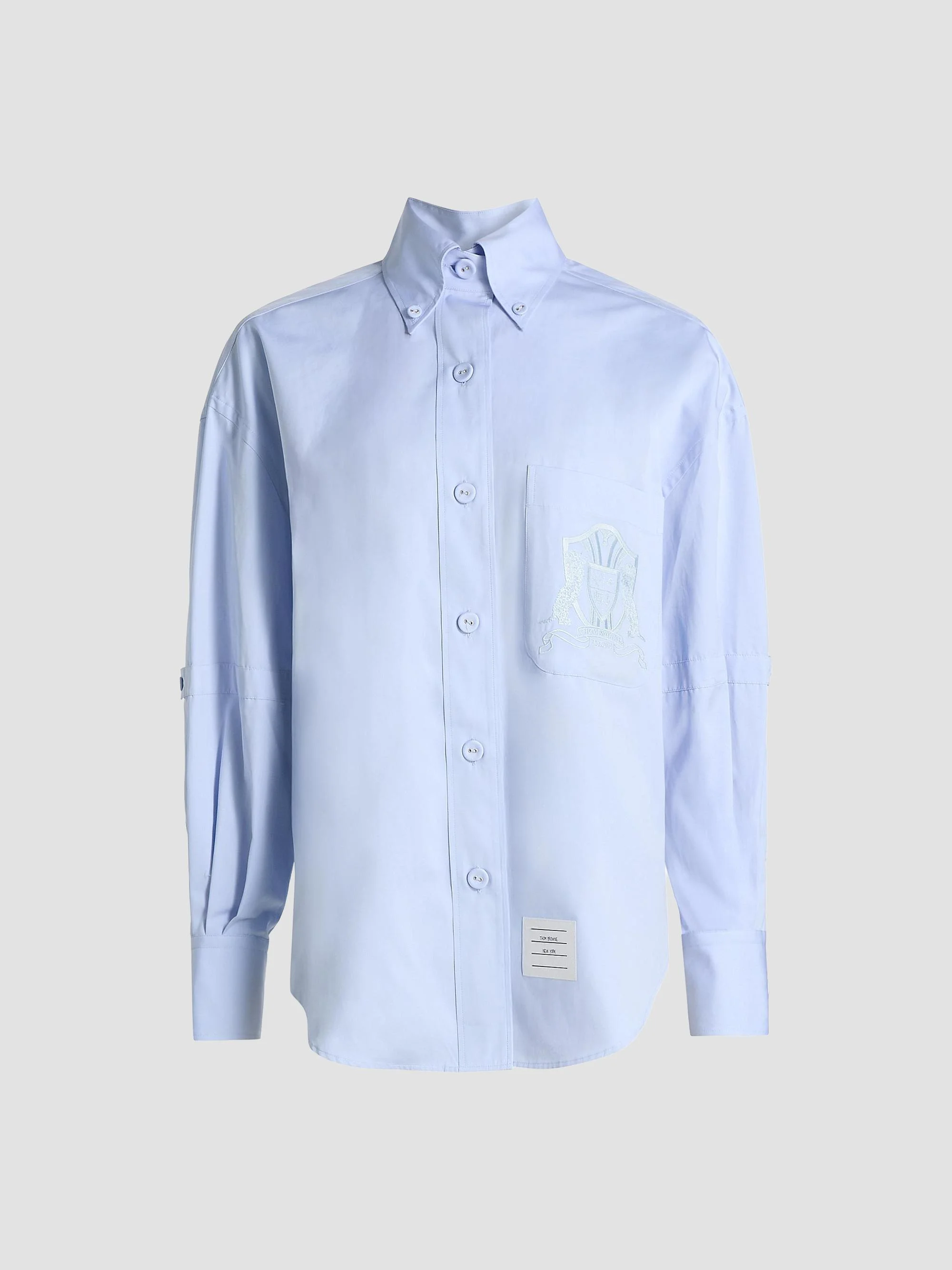 Women's Supersized Embroidered Crest Button-Down Shirt - Light Blue - 1
