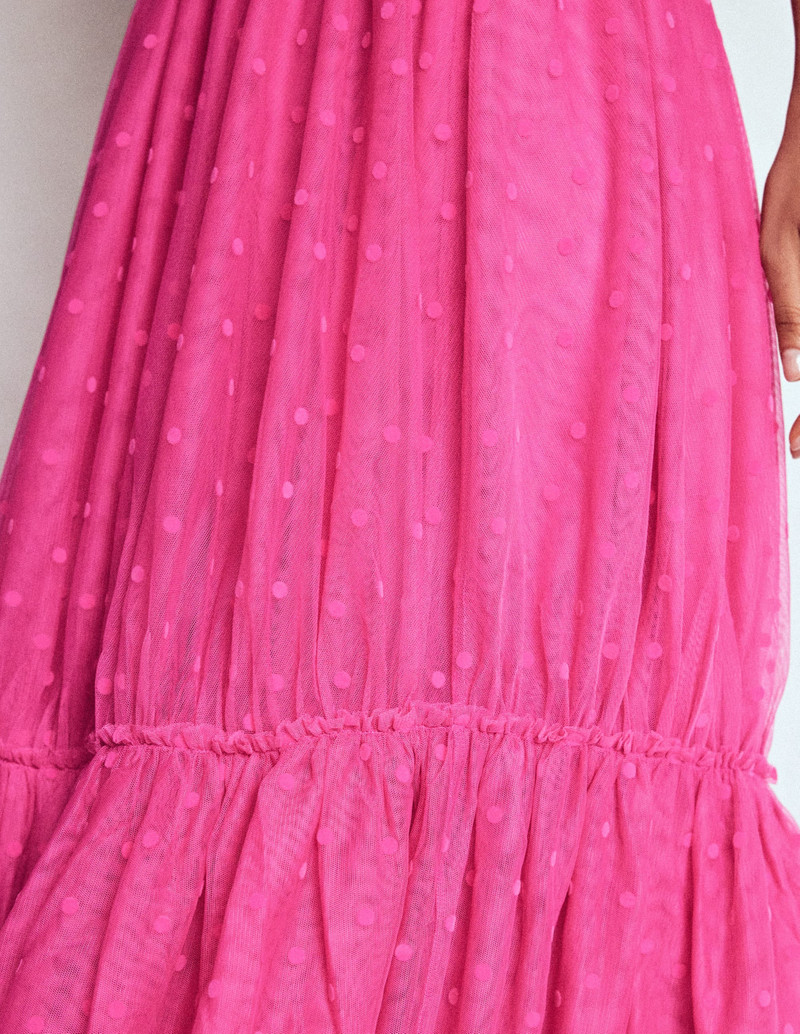 Anna Tulle Midi Skirt-Pink Flocked Spot 3