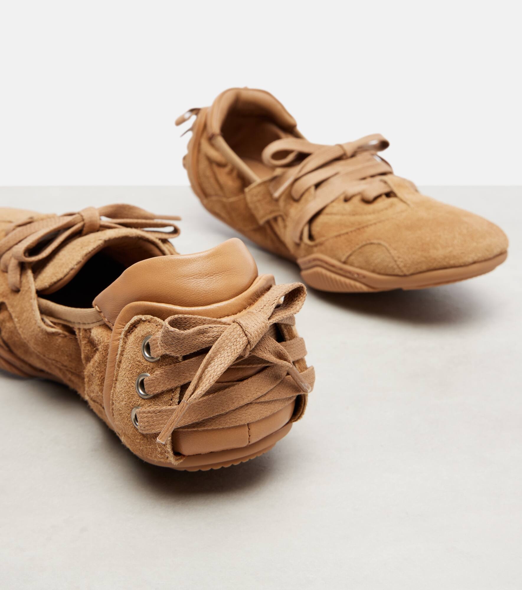 Leather-trimmed suede sneakers - 5