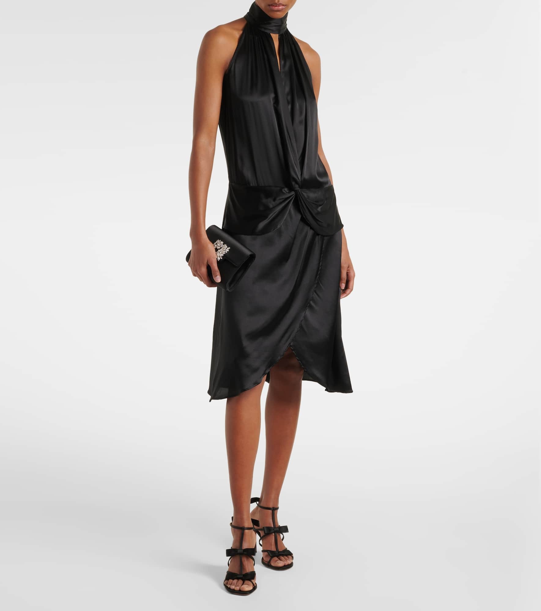 Gathered halterneck satin minidress - 2