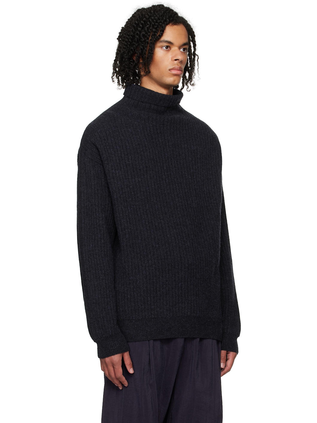 Navy Felted Turtleneck - 2
