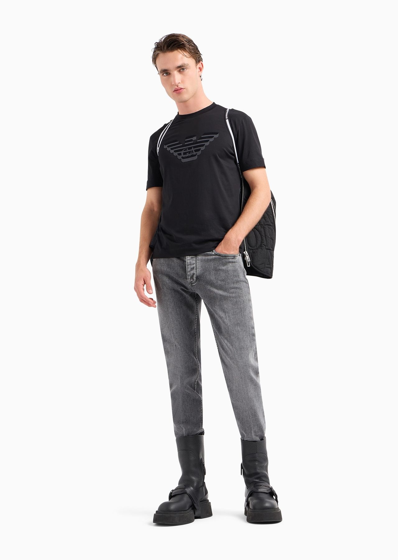 J75 slim-fit jeans in marble-wash, jersey fleece-feel stretch denim - 7