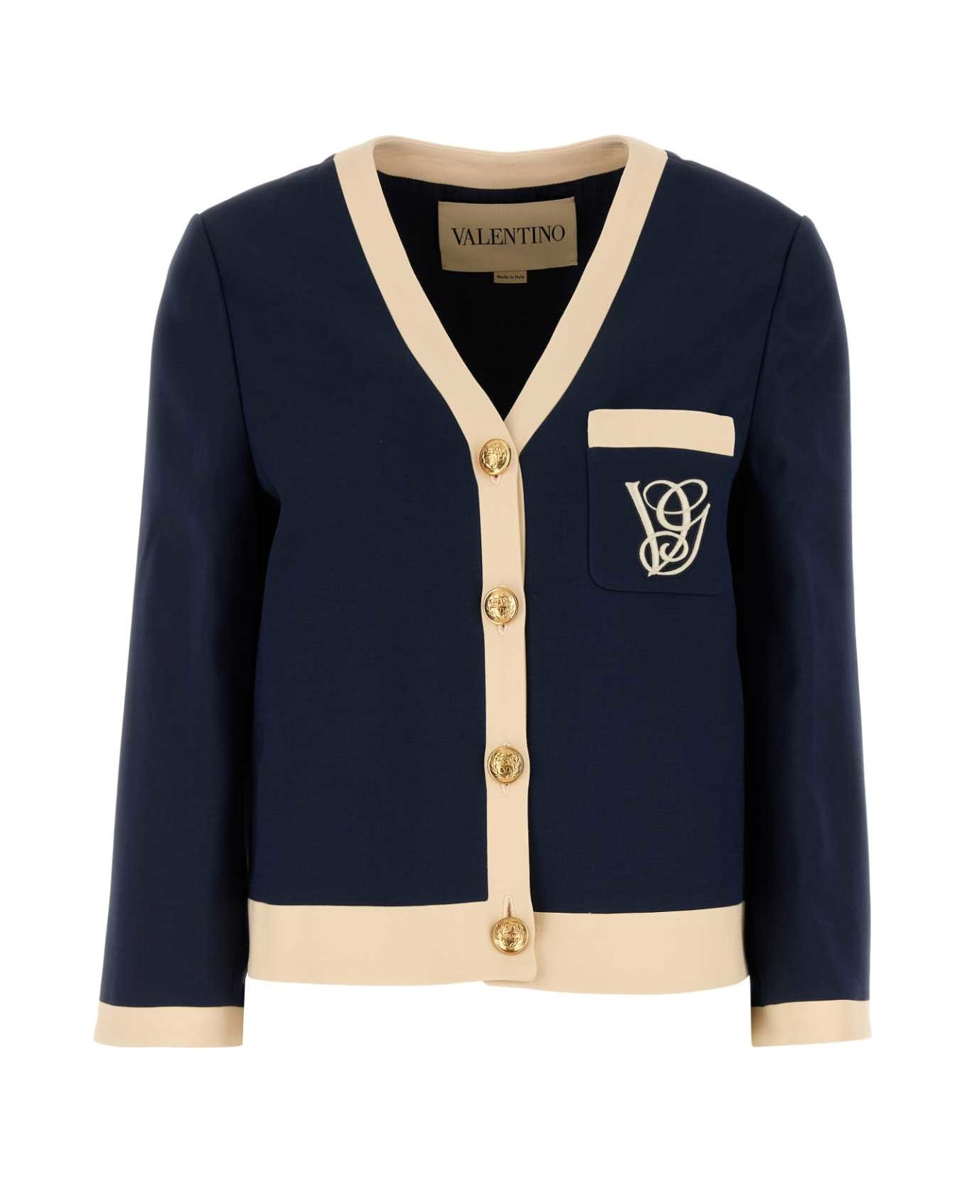 Navy Blue Wool Blend Blazer - 1