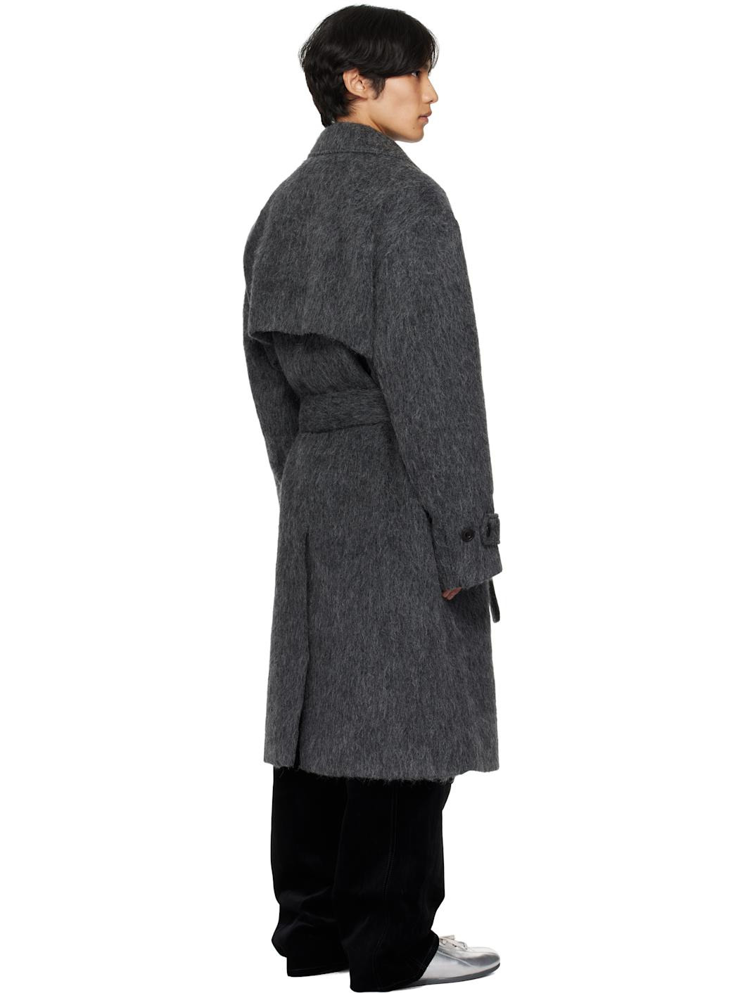 Gray Mattia Shaggy Wool Robe Coat - 3