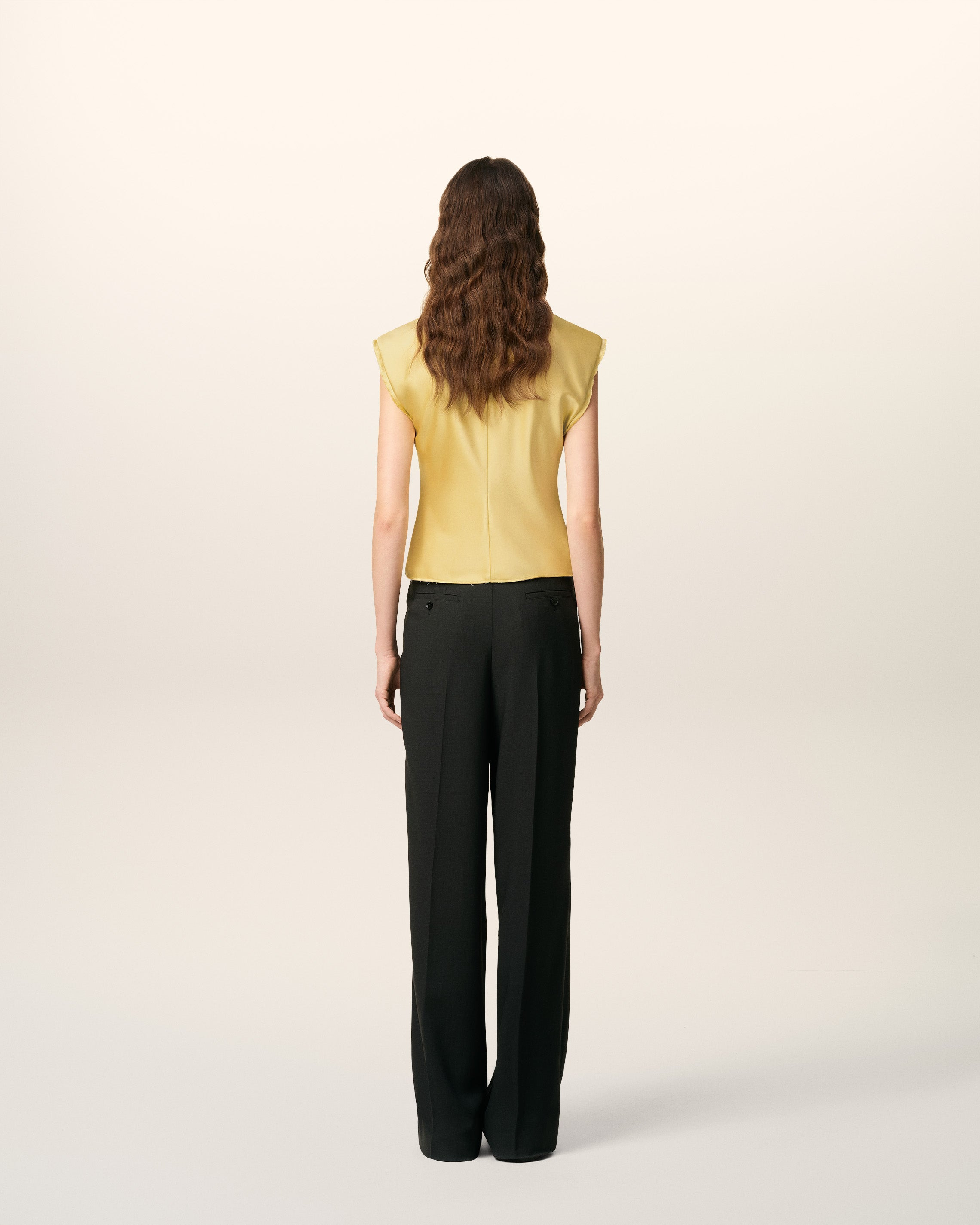 GREEN SLEEVELESS RAW EDGE DETAILS TOP - 5