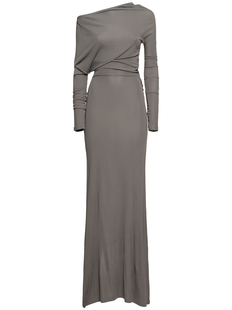 One-shoulder viscose jersey long dress - 1