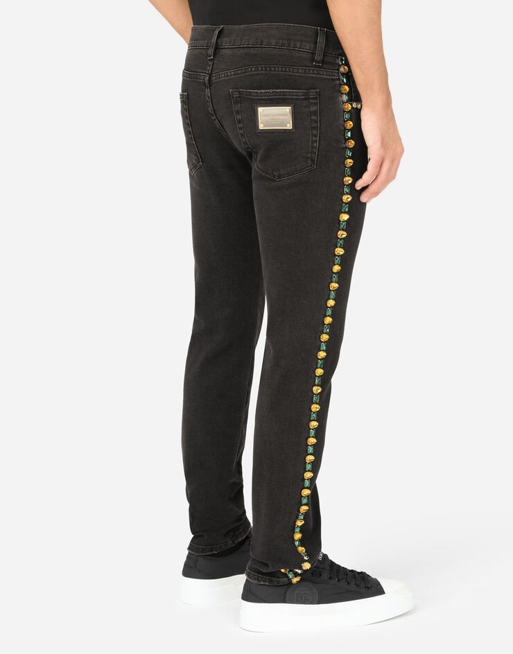 Black skinny stretch jeans with crystals - 5