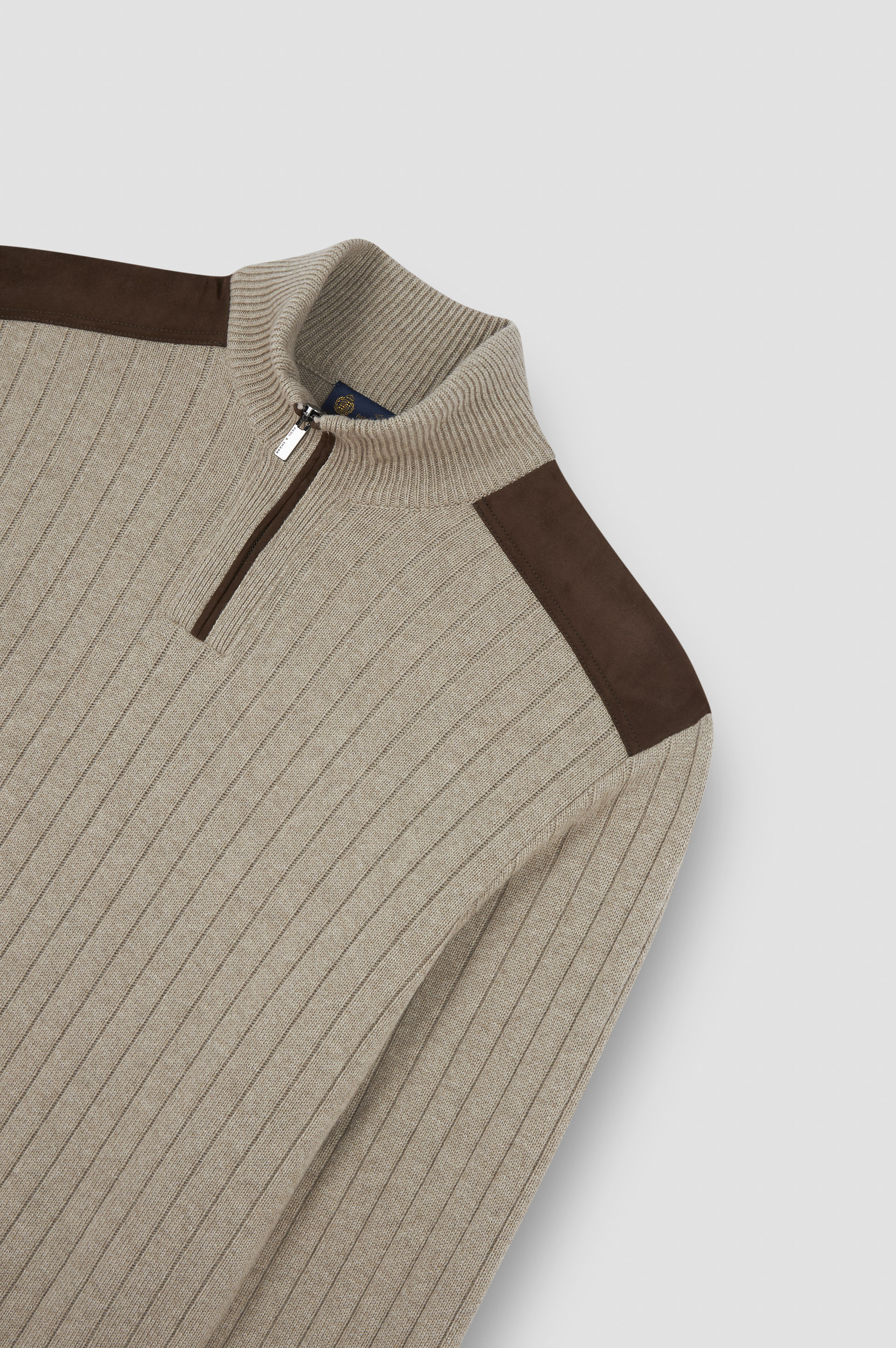 WOOL CASHMERE HALF ZIP SWEATER WITH SUEDE DETAILS - 5
