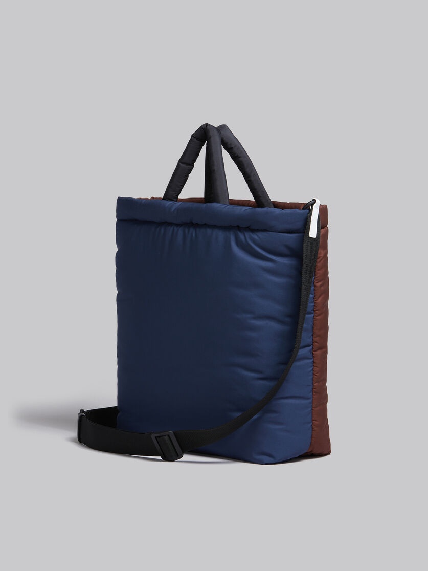 BROWN, BLUE AND BLACK PUFF TOTE BAG - 3